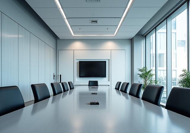 A clean and organized corporate meeting room.